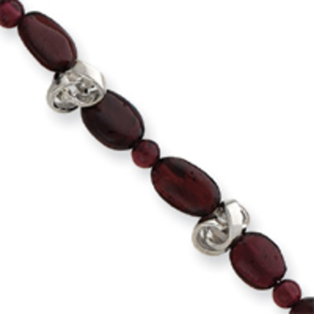 Jewelryweb Sterling Silver Love Knot and Garnet Bead Bracelet - 7.75 Inch - Toggle
