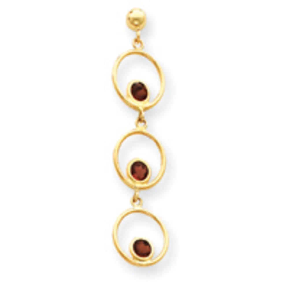 Jewelryweb 14k Yellow Gold Garnet Triple Drop Circle Dangle Post Earrings