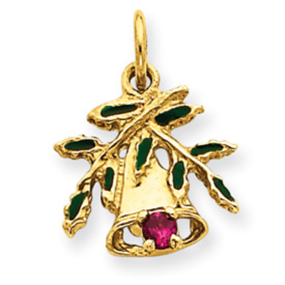 Jewelryweb 14k Christmas Bell with Leaves Charm - Measures 13x12mm