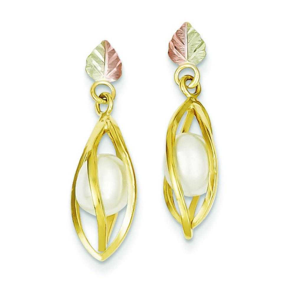 Jewelryweb 10k Black Hills Gold Freshwater Cultured Pearl Earrings