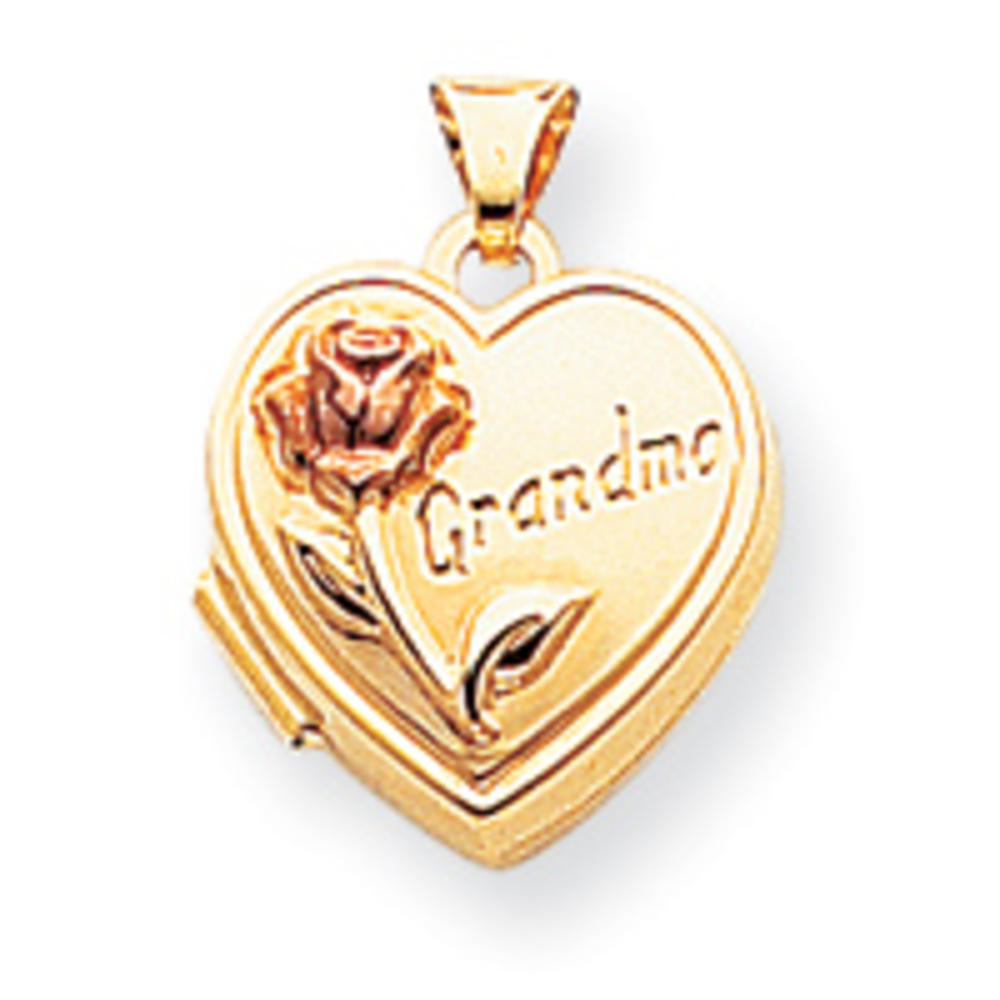 Jewelryweb 14k Two-Tone Polished Heart-Shaped Grandma Locket - Measures 15.4x20.4mm