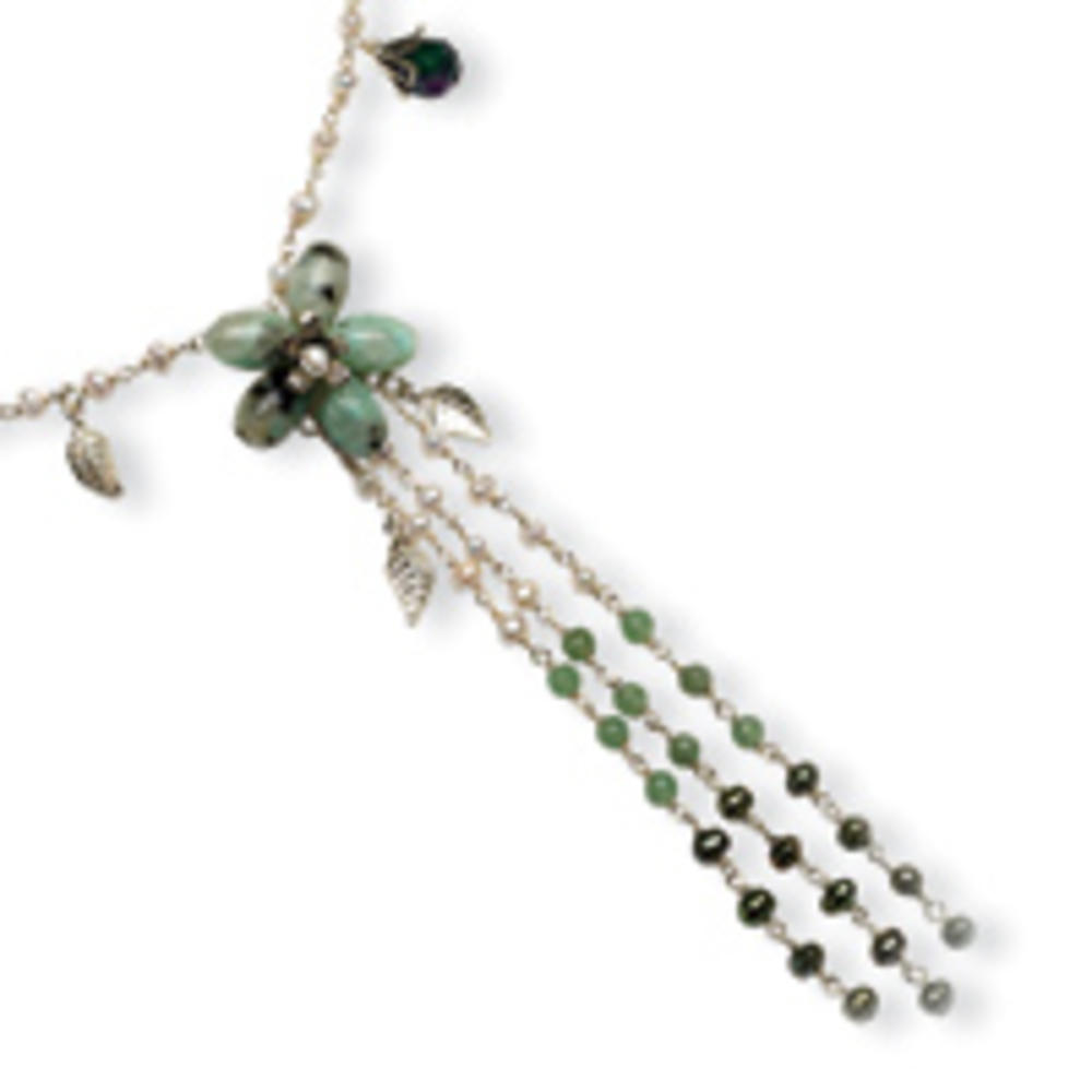 Jewelryweb Kiwi Green Aventurine Quartz Freshwater Cultured Pearl Necklace - 20 Inch - Lobster Claw