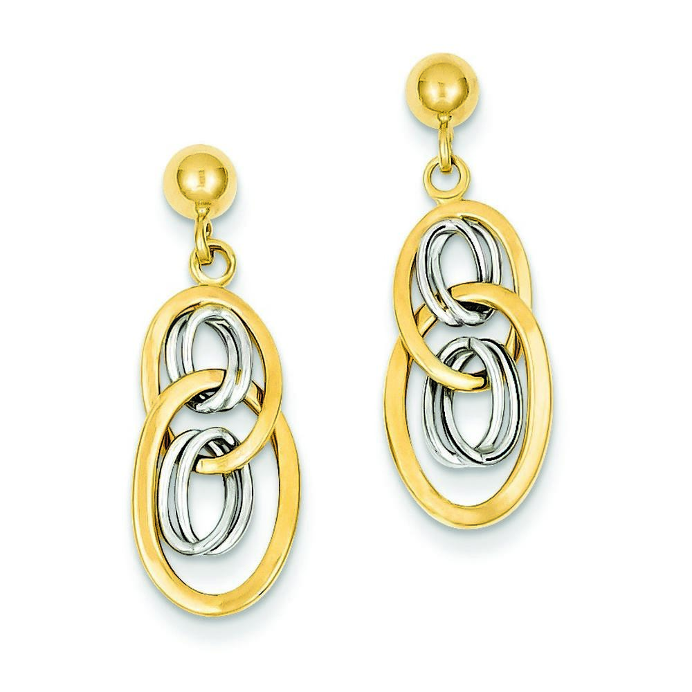 Jewelryweb 14k Two-tone Oval Post Dangle Earrings