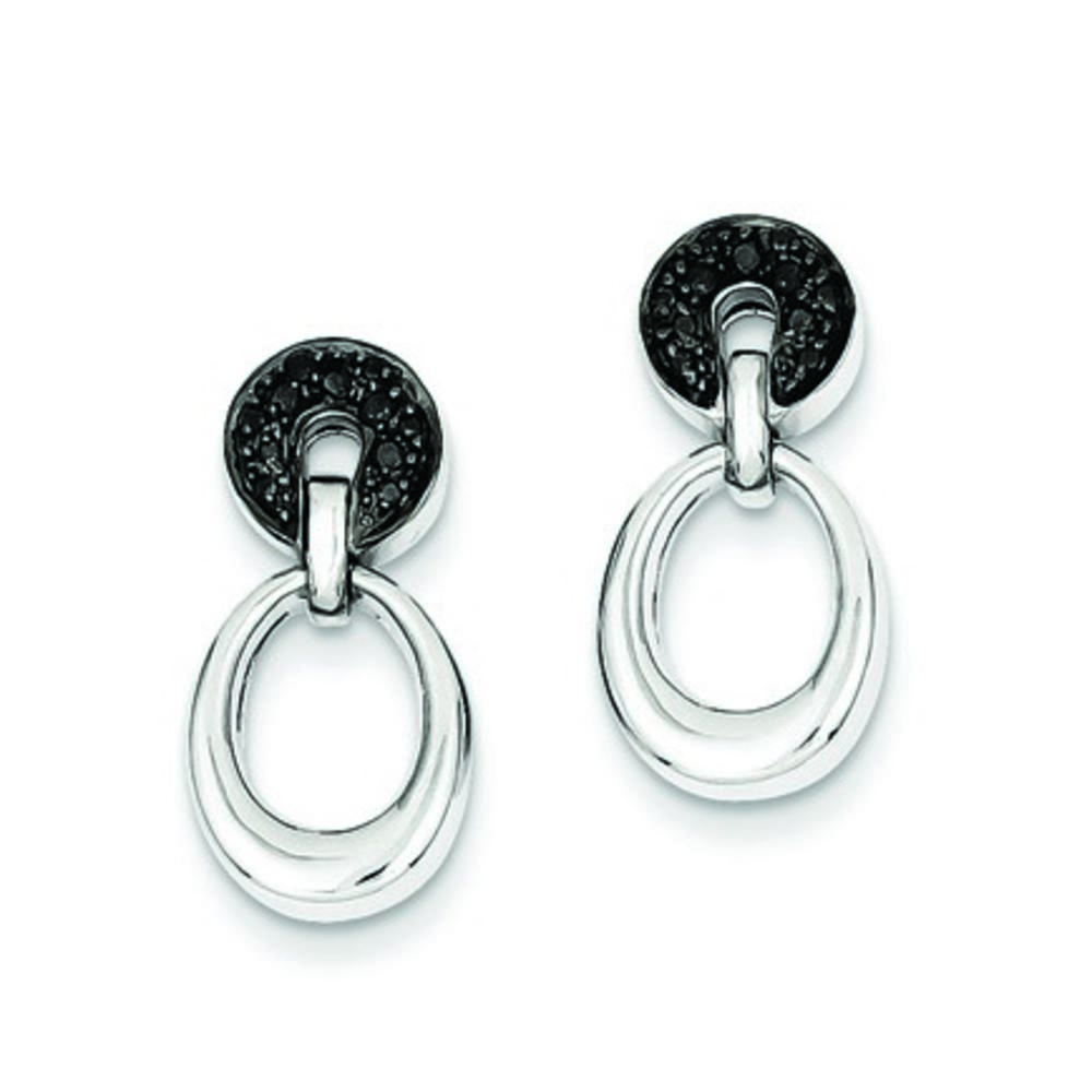 Jewelryweb Sterling Silver Black Diamond Earrings