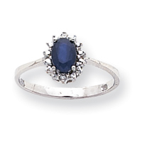 Jewelryweb 14k White Gold .02ct Diamond and Sapphire Birthstone Ring