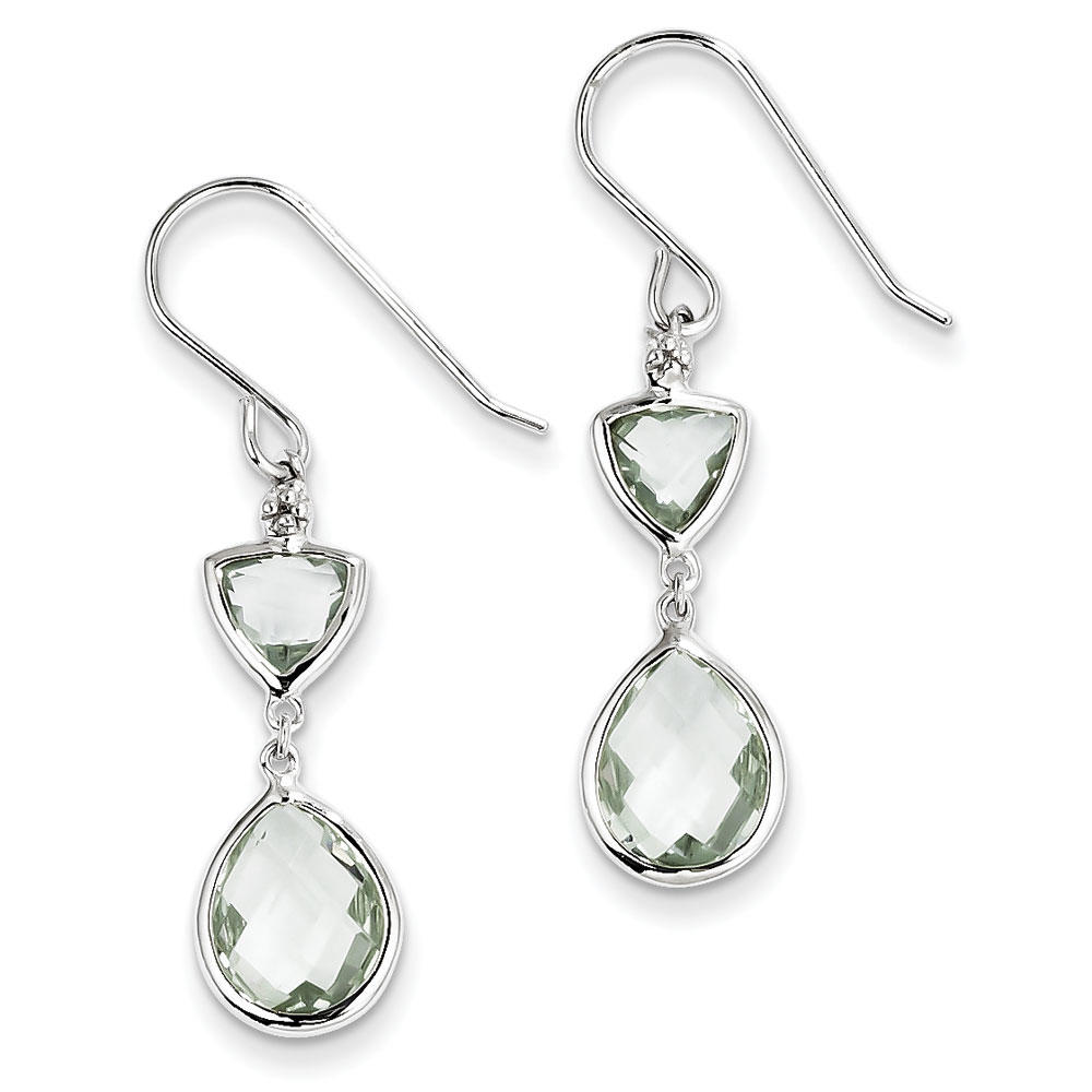 Jewelryweb Sterling Silver Rhodium Plated Diamond Green Quartz Earrings
