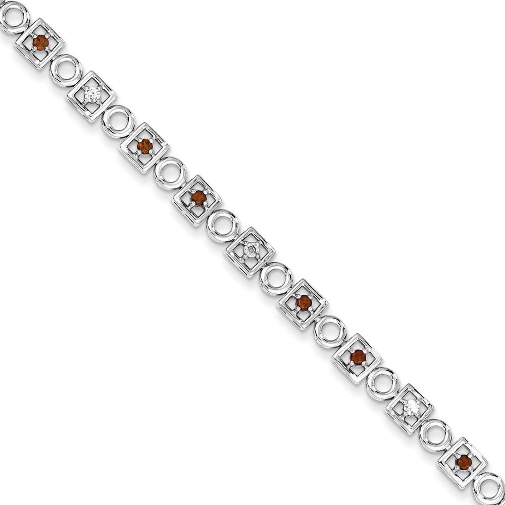 Jewelryweb Sterling Silver Garnet and Diamond Bracelet