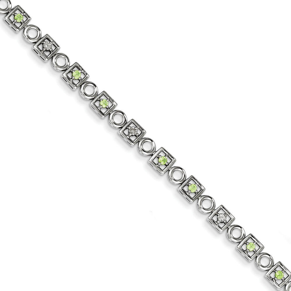 Jewelryweb Sterling Silver Peridot and Diamond Bracelet
