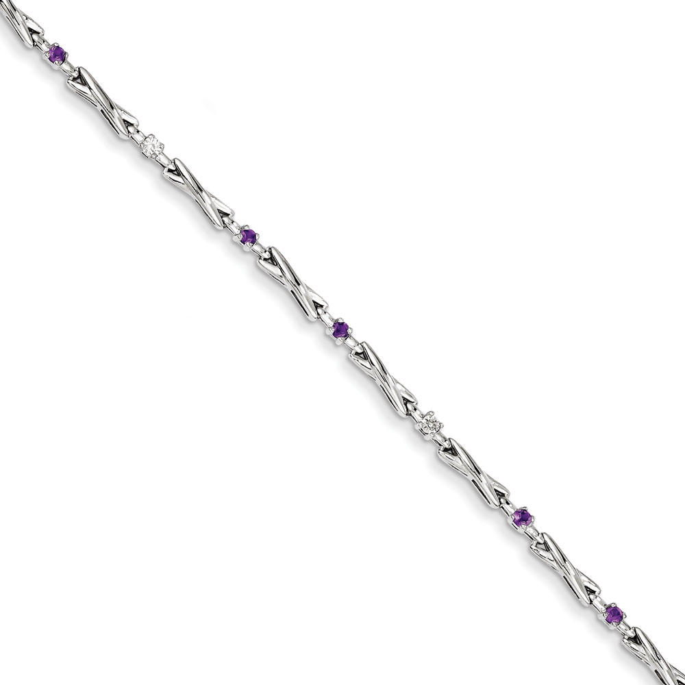 Jewelryweb Sterling Silver Amethyst and Diamond Bracelet