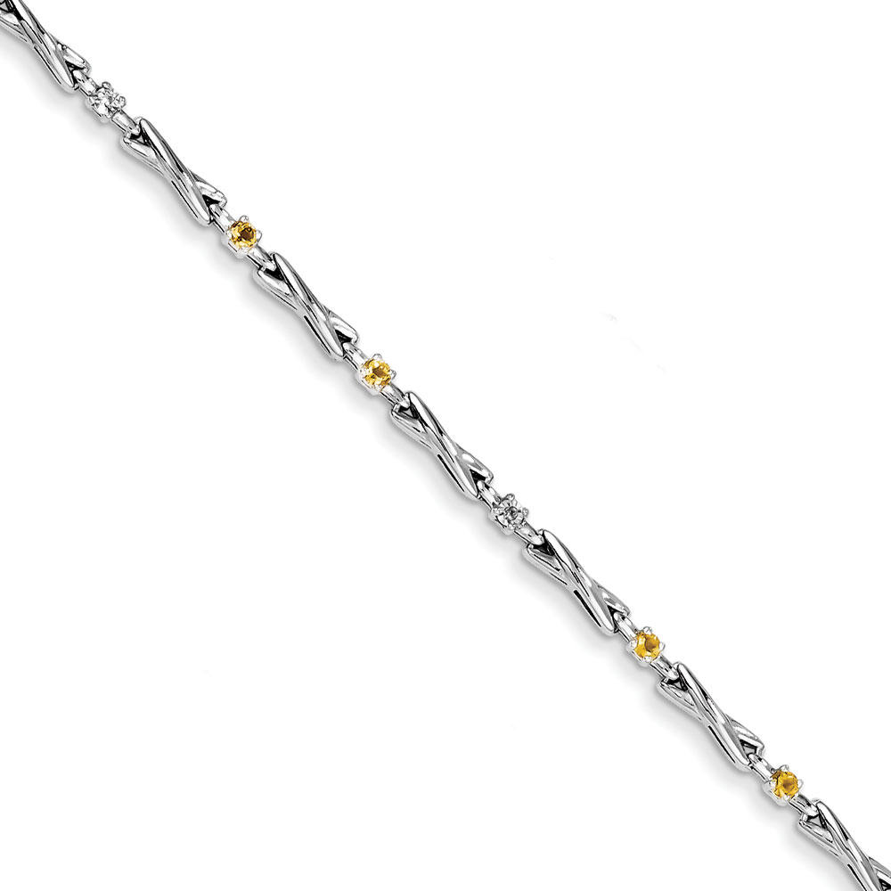 Jewelryweb Sterling Silver Citrine and Diamond Bracelet