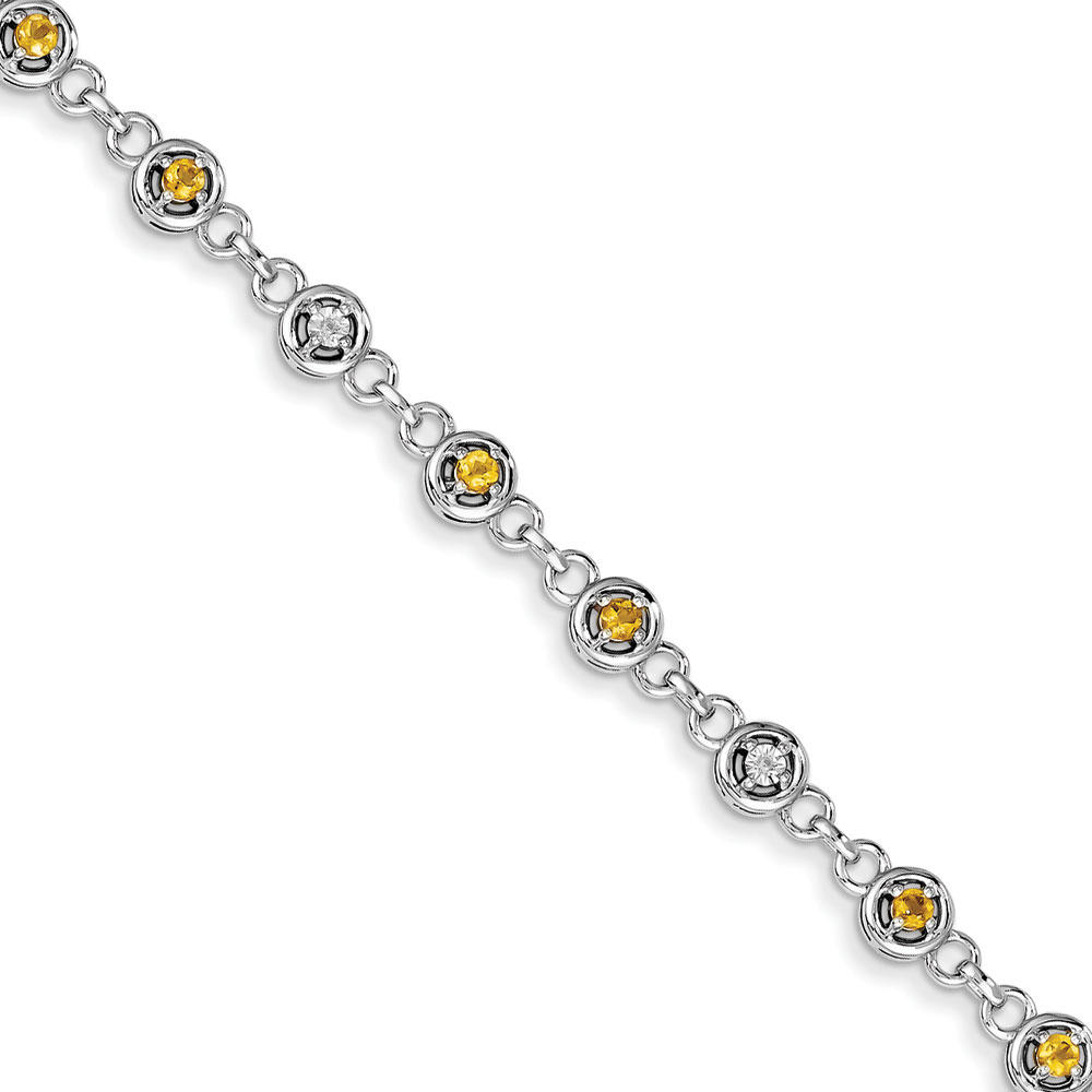 Jewelryweb Sterling Silver Citrine and Diamond Bracelet
