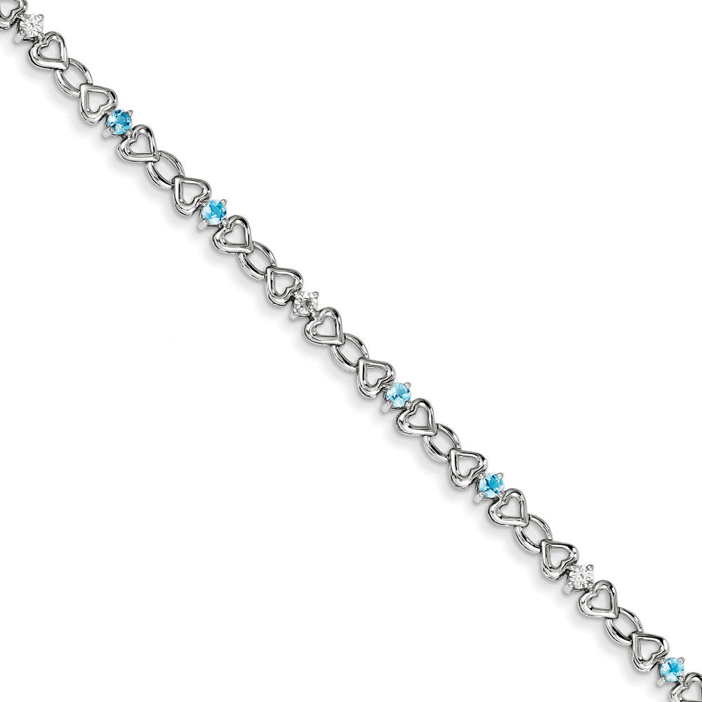 Jewelryweb Sterling Silver Blue Topaz and Diamond Bracelet