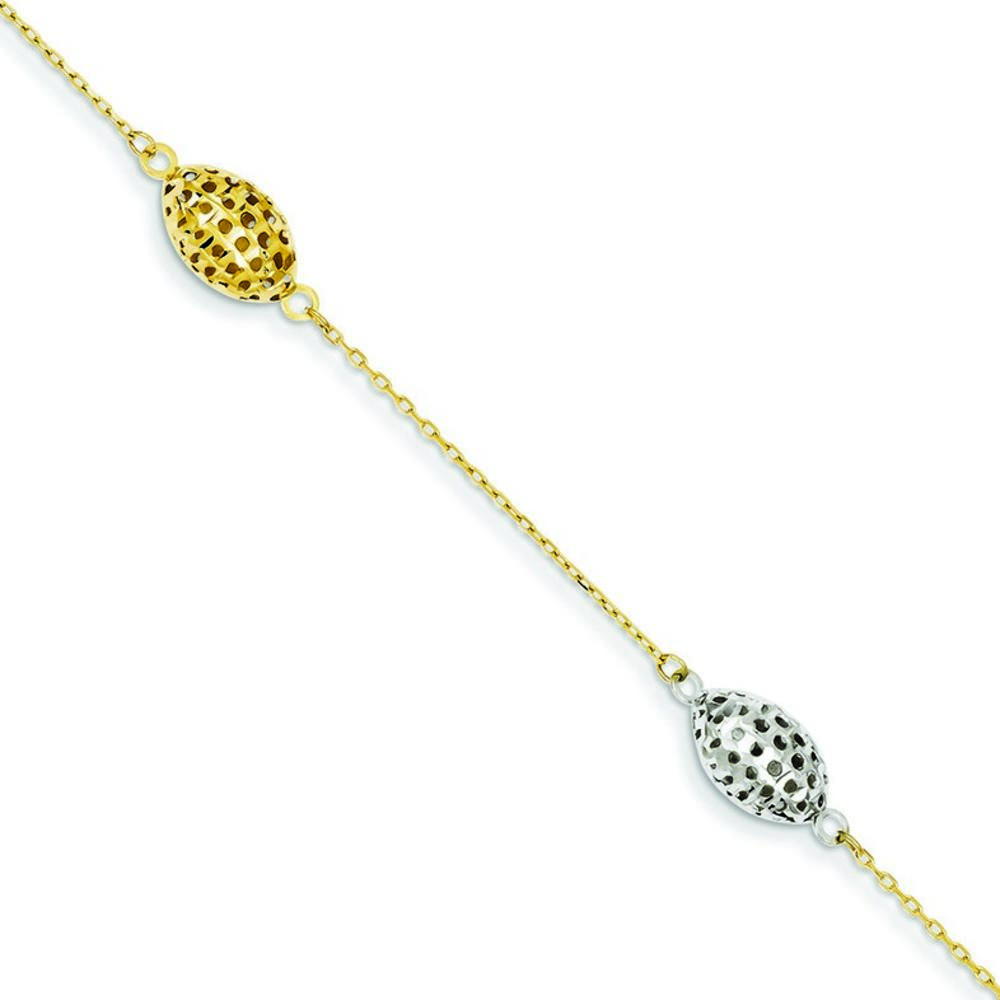 Jewelryweb 14k Two-tone Sparkle-Cut Bead Bracelet