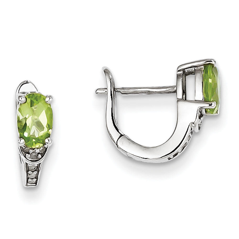 Jewelryweb Sterling Silver Diamond and Peridot Oval Hinged Earrings