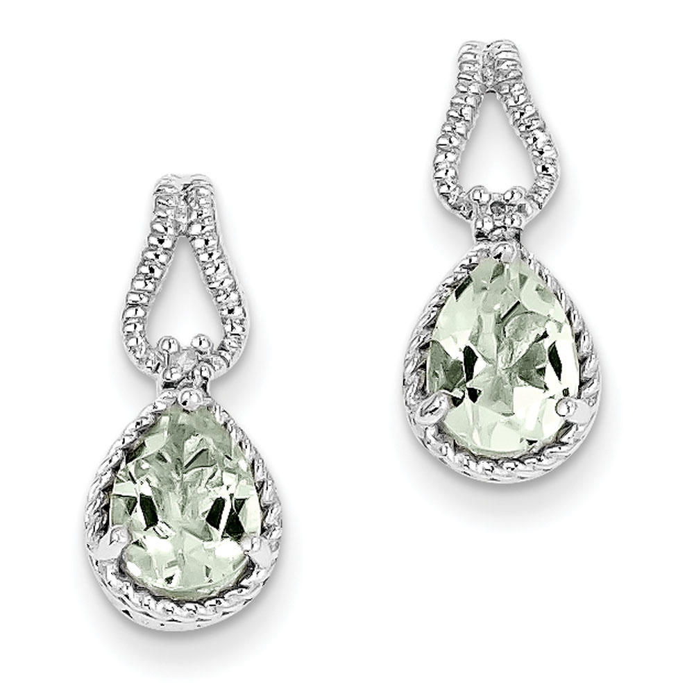 Jewelryweb Sterling Silver Green Quartz and Diamond Earrings