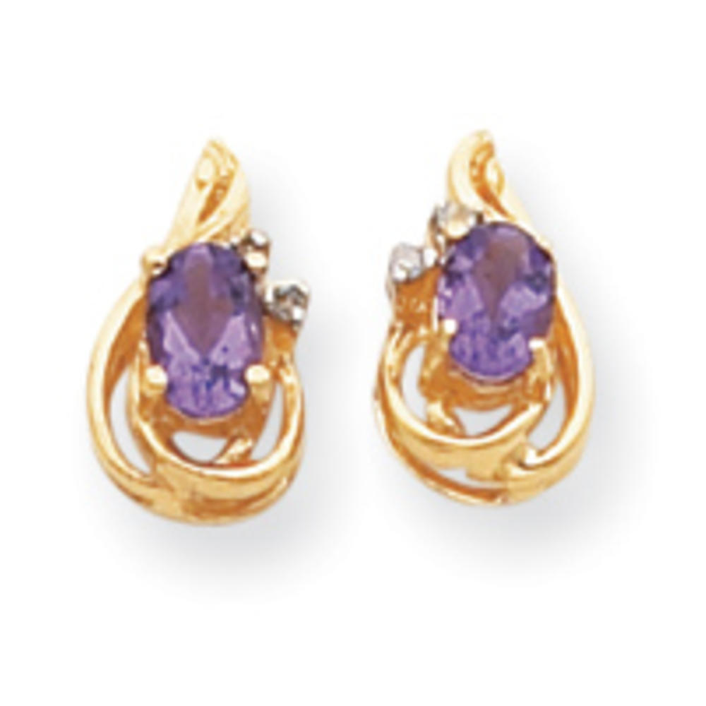 Jewelryweb 14k Yellow Gold Diamond and Amethyst Birthstone Earrings