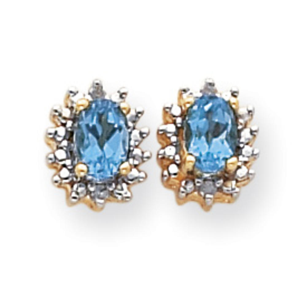Jewelryweb 14k .04ct Diamond and Blue Topaz Birthstone Earrings