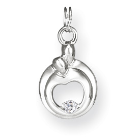 Jewelryweb 14k White Hearts of Promise Cubic Zirconia Birthstone Charm