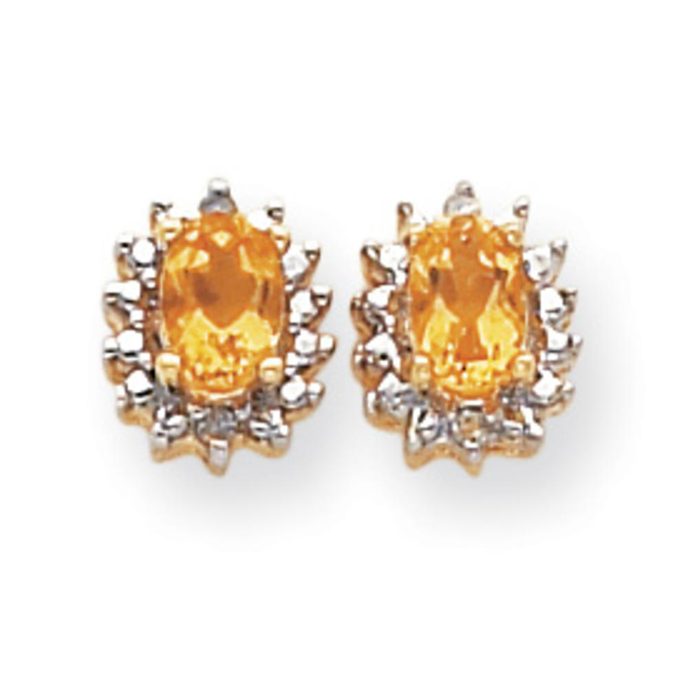 Jewelryweb 14k .04ct Diamond and Citrine Birthstone Earrings