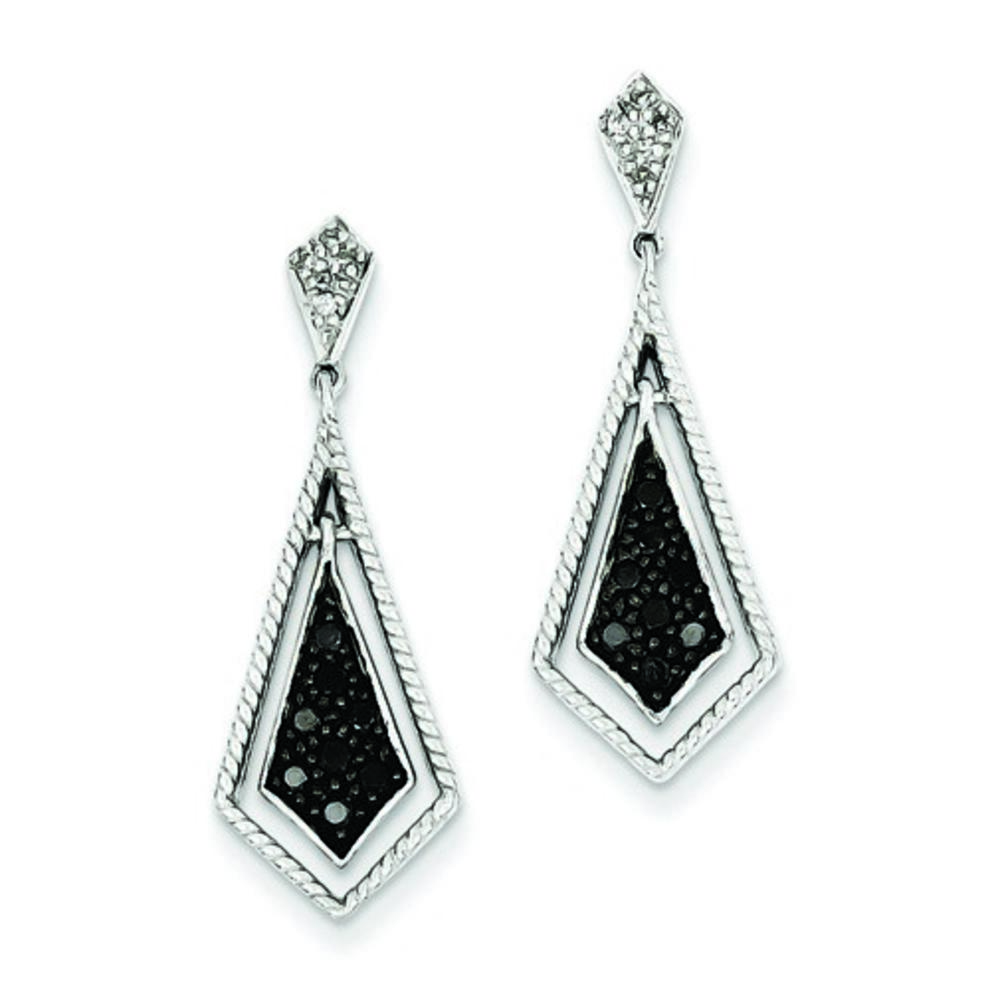 Jewelryweb Sterling Silver Black Diamond Geometric Post Earrings