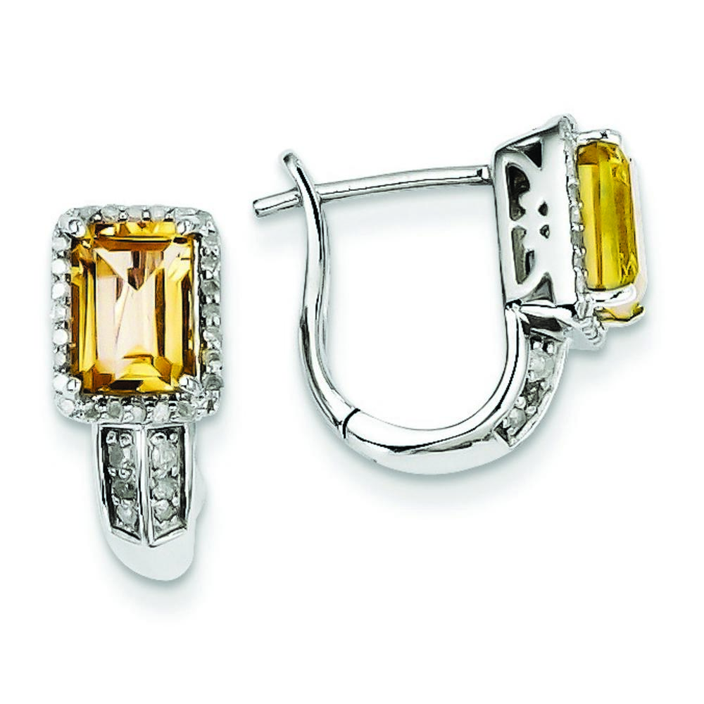 Jewelryweb Sterling Silver Diamond and Whisky Quartz Hinged Rectangle Earrings