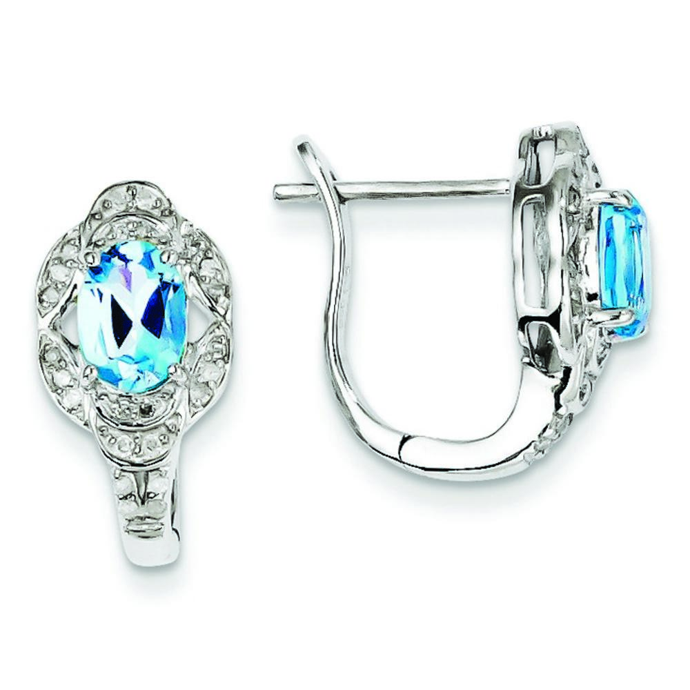 Jewelryweb Sterling Silver Diamond and Light Swiss Blue Topaz Hinged Earrings