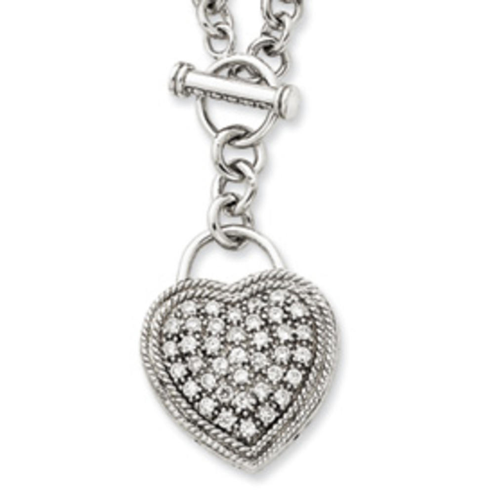 Jewelryweb Sterling Silver Cubic Zirconia Heart Dangle Necklace - 16 Inch - Toggle