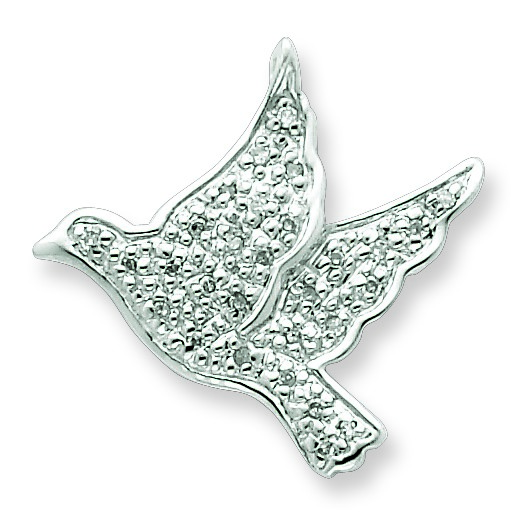 Jewelryweb Sterling Silver Diamond Dove Peace Reverse Pendant