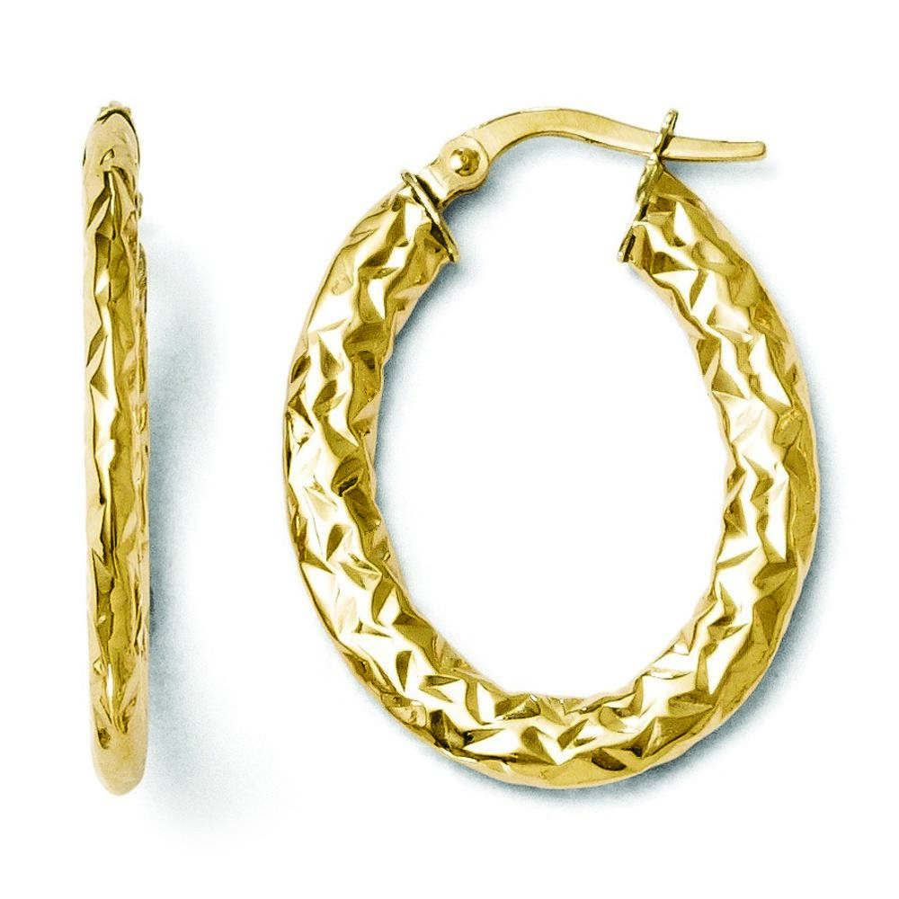Jewelryweb 2.2mm 14k Polished and Textured Hoop Earrings