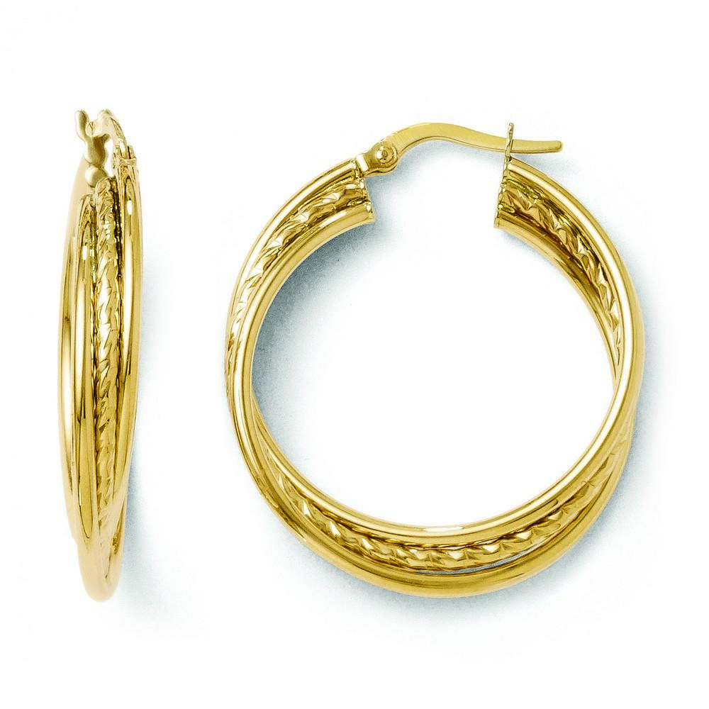 Jewelryweb 4.5mm 14k Polished and Textured Twisted Hoop Earrings