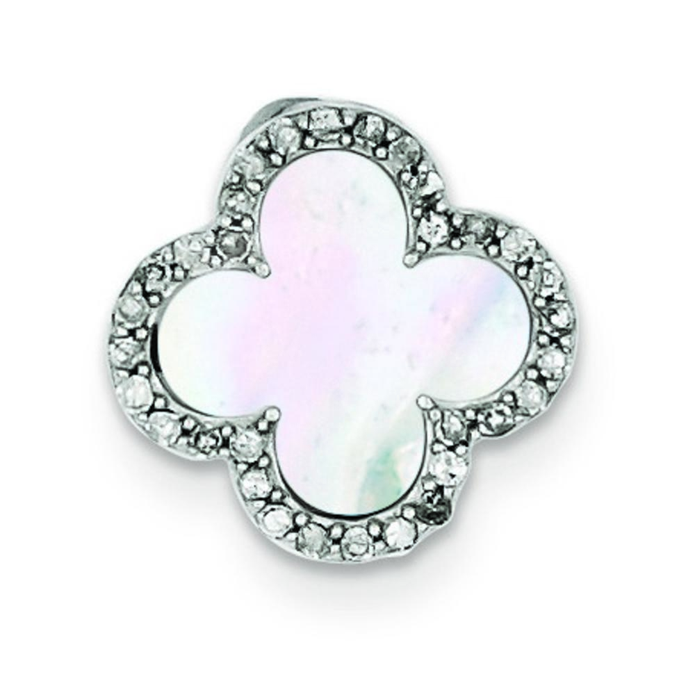 Jewelryweb Sterling Silver Diamond and Simulated Mother of Pearl Flower Pendant