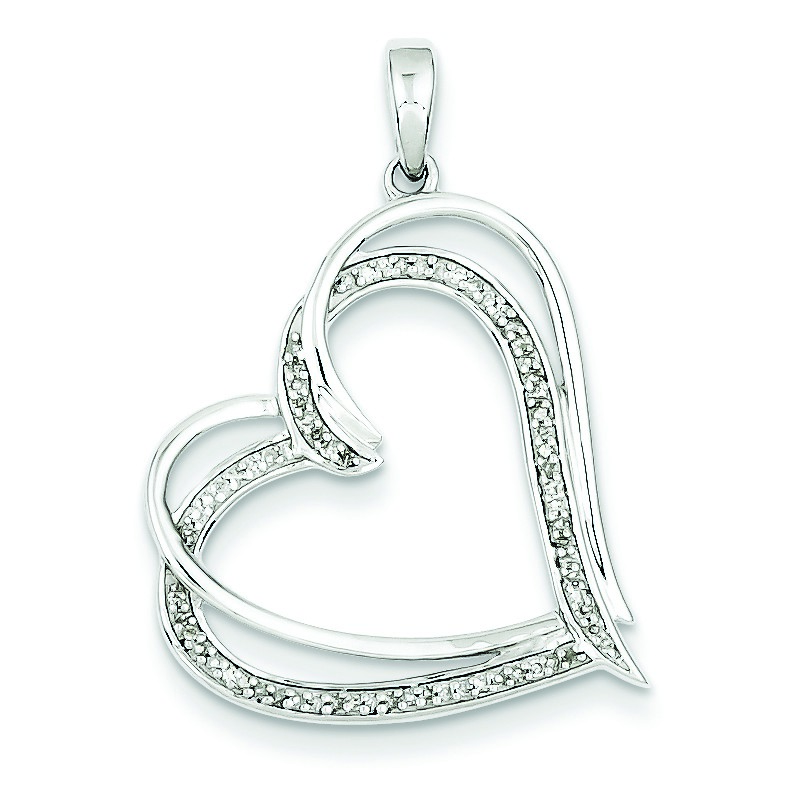 Jewelryweb Sterling Silver Diamond Heart Shape Pendant