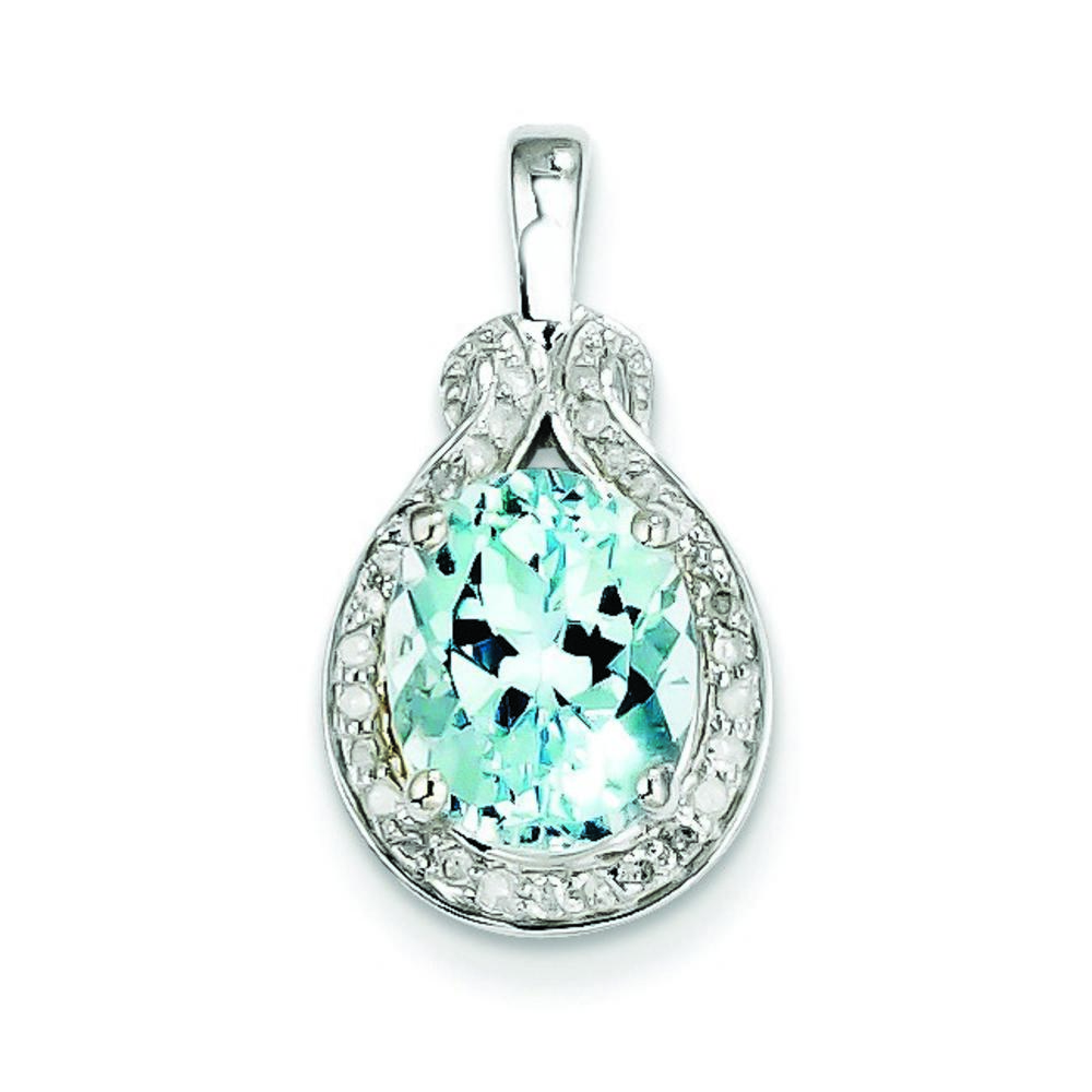 Jewelryweb Sterling Silver Diamond Blue Topaz Pendant