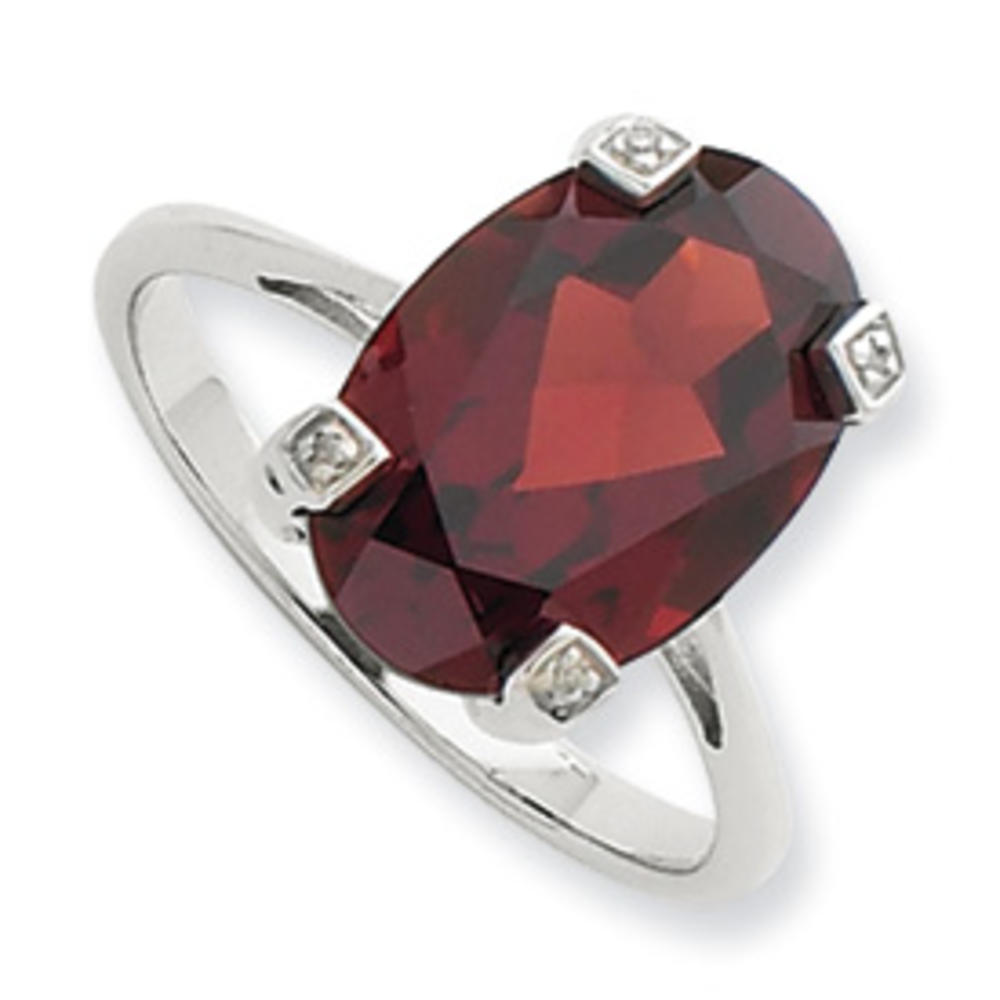 Jewelryweb Sterling Silver Rhodium Garnet and Diamond Ring - Size 8