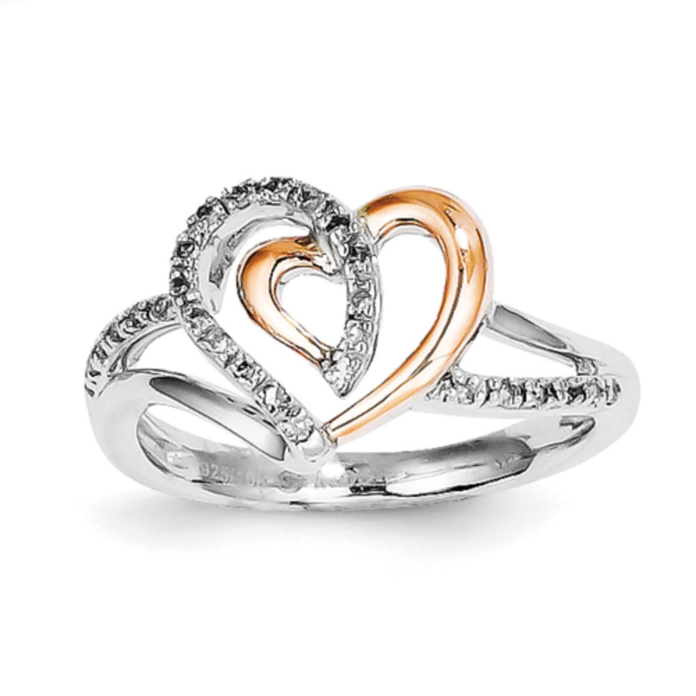 Jewelryweb Sterling Silver and 14k Gold Heart Diamond Ring - Size 8