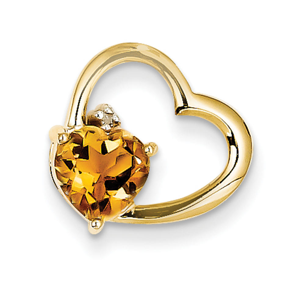 Jewelryweb 14k Yellow Gold Diamond and Citrine Heart Pendant