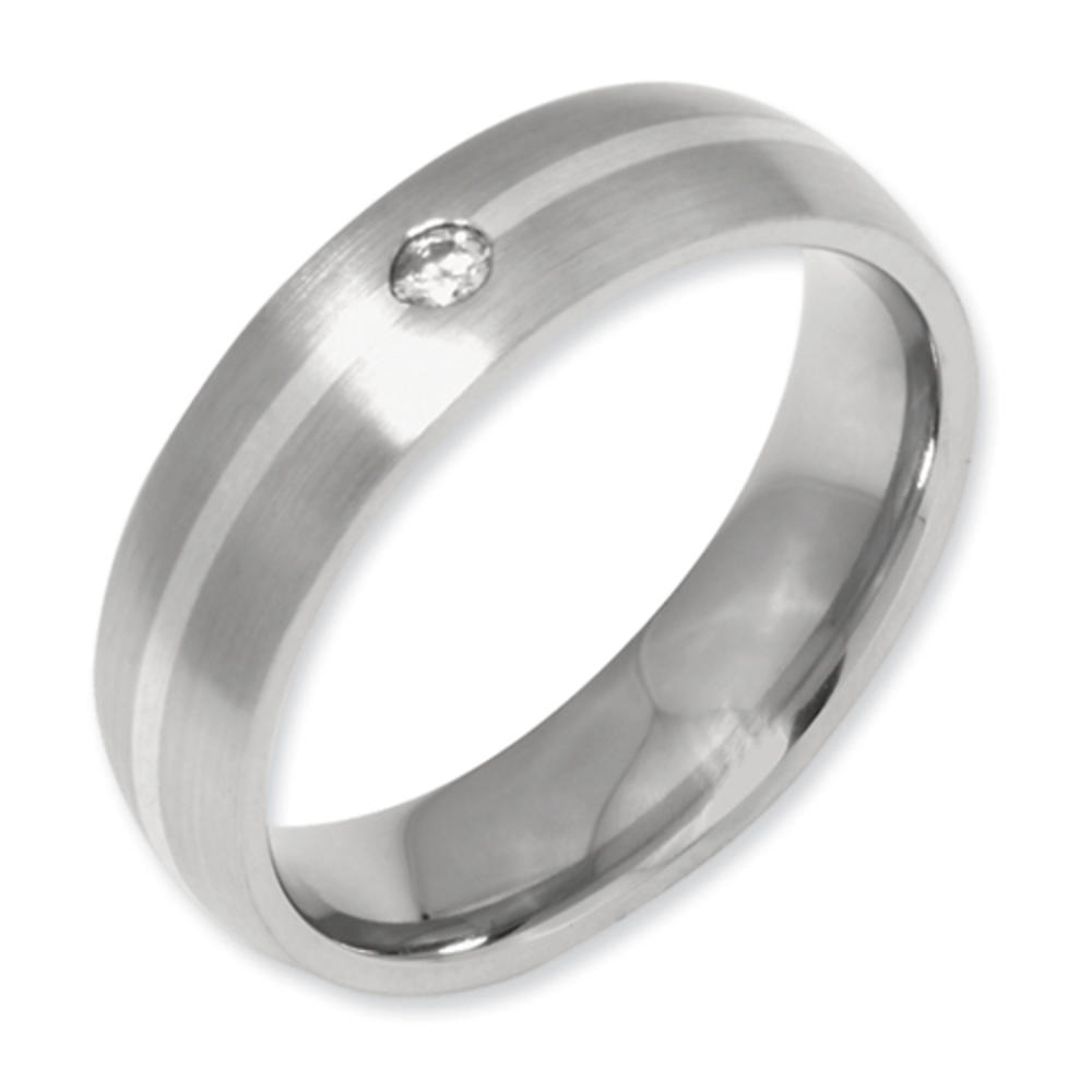 Jewelryweb Titanium 6mm 0.07ct. Diamond Brushed Band Ring - Size 12