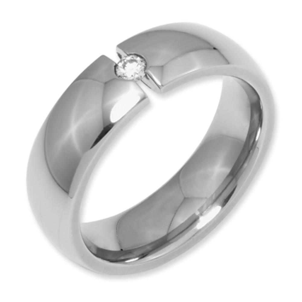 Jewelryweb Titanium 7mm 0.10ct. Diamond Polished Band Ring - Size 10.5