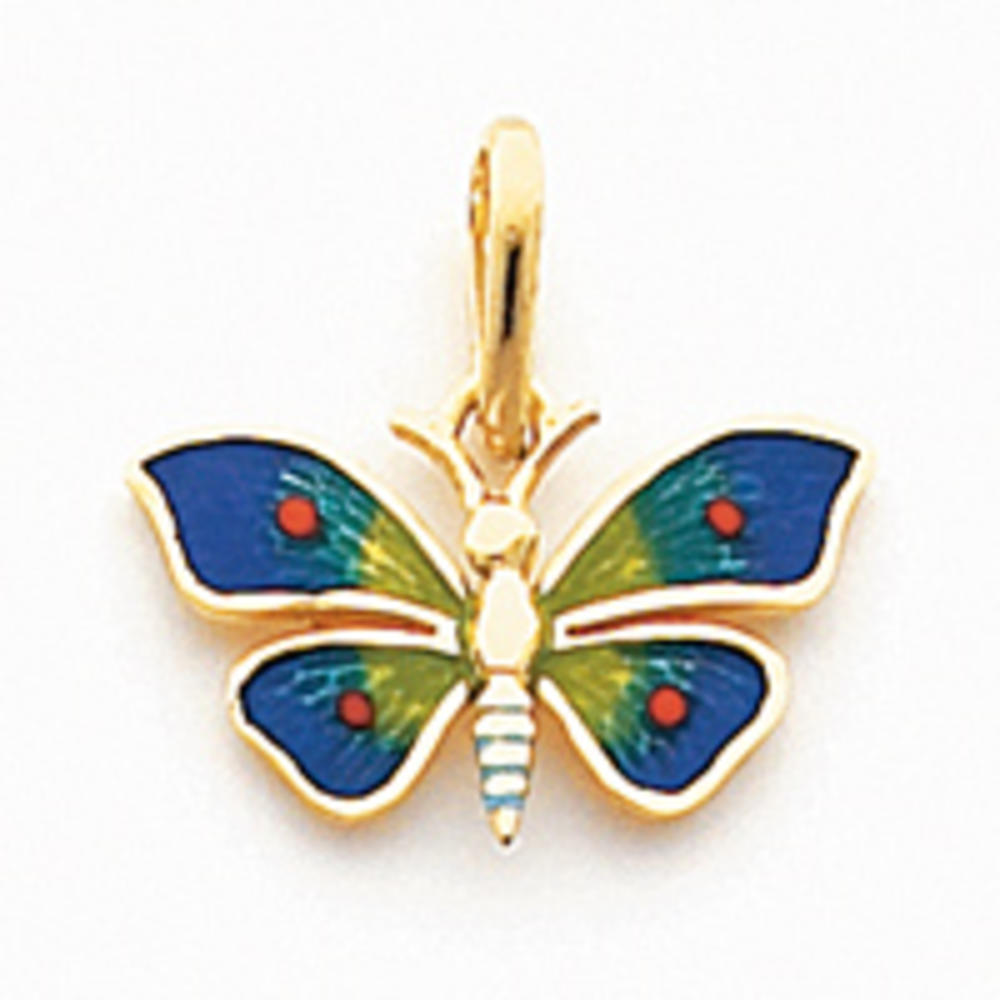 Jewelryweb 14k Polished Enameled Blue Green Butterfly Pendant - Measures 20x20mm