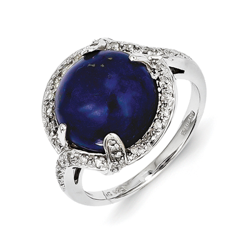 Jewelryweb Sterling Silver Lapis and Diamond Ring - Size 7