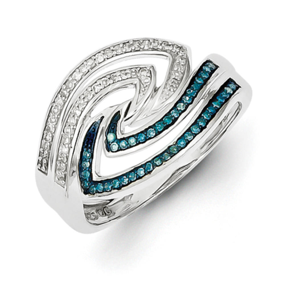 Jewelryweb Sterling Silver Blue and White Diamond Ring - Size 6