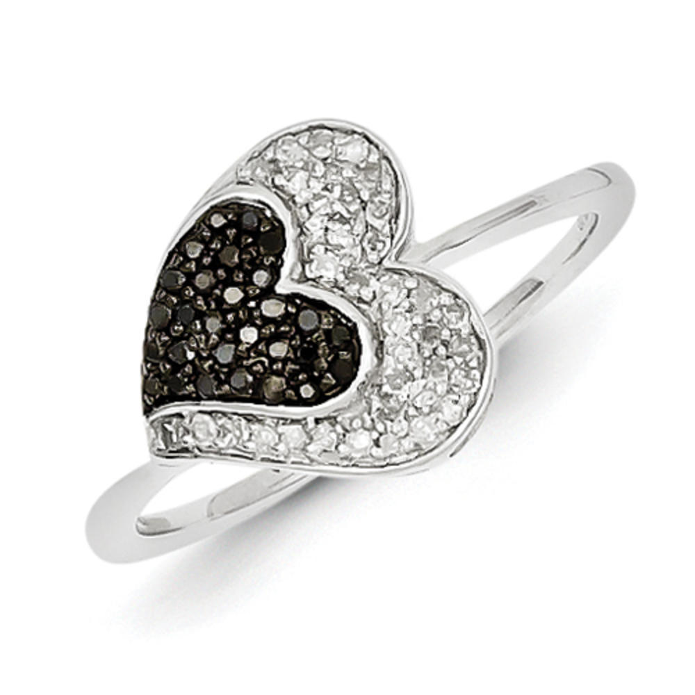 Jewelryweb Sterling Silver Rhodium Plated Black and White Diamond Ring - Size 6