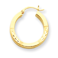 Jewelryweb 14k 3mm Square Tube Sparkle-Cut Hoop Earrings