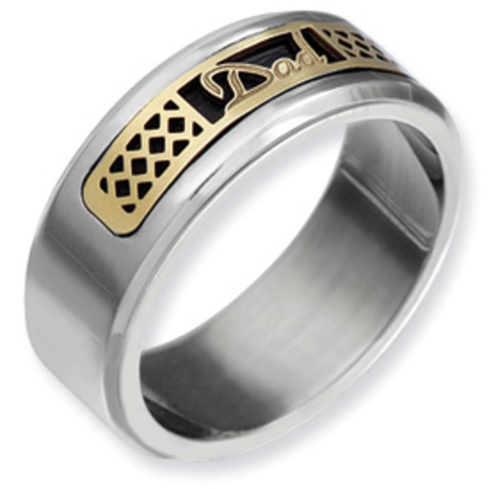 Jewelryweb Sterling Silver 8.5mm Beveled With 14k Inlay Antiqued Satin Band Ring - Size 13