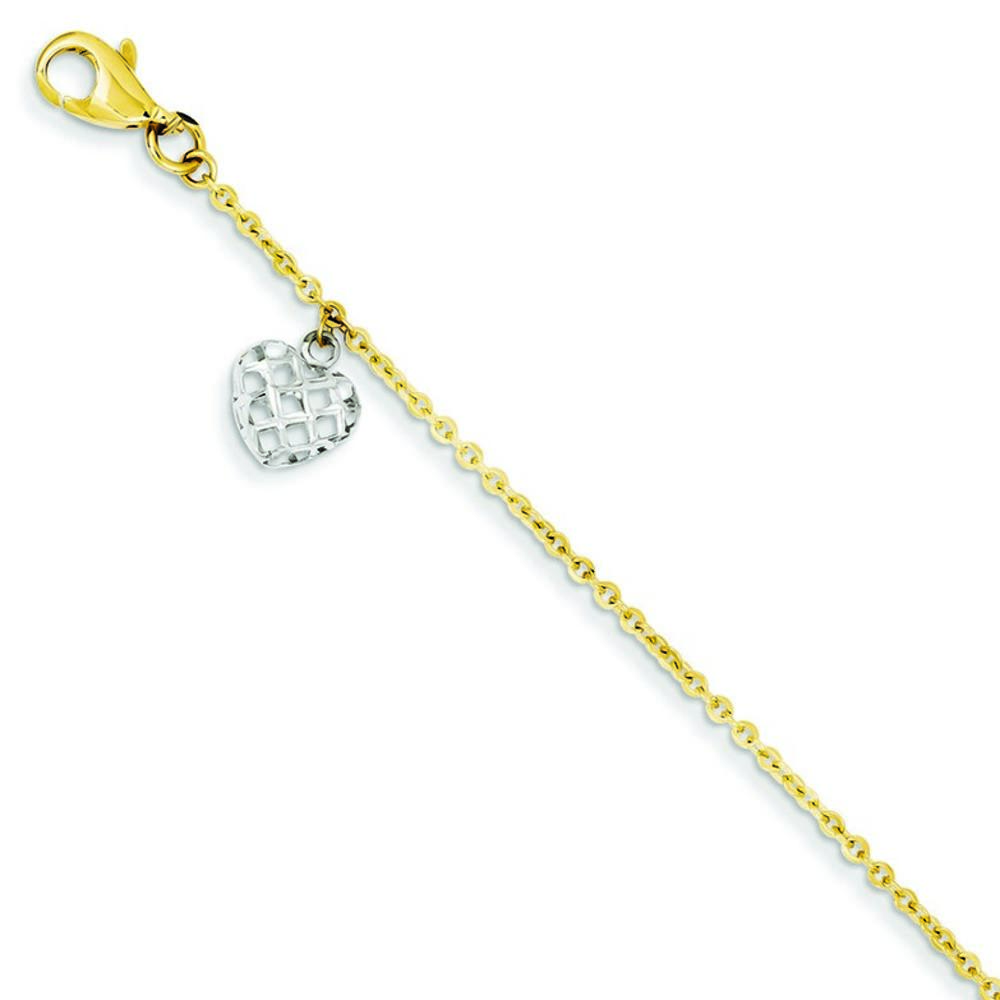 Jewelryweb 14k Two-tone Heart Dangle Bracelet