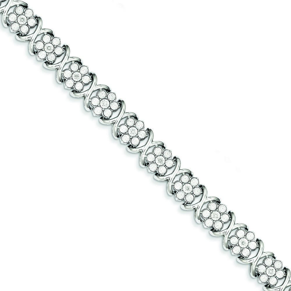Jewelryweb Sterling Silver Diamond Flower Bracelet