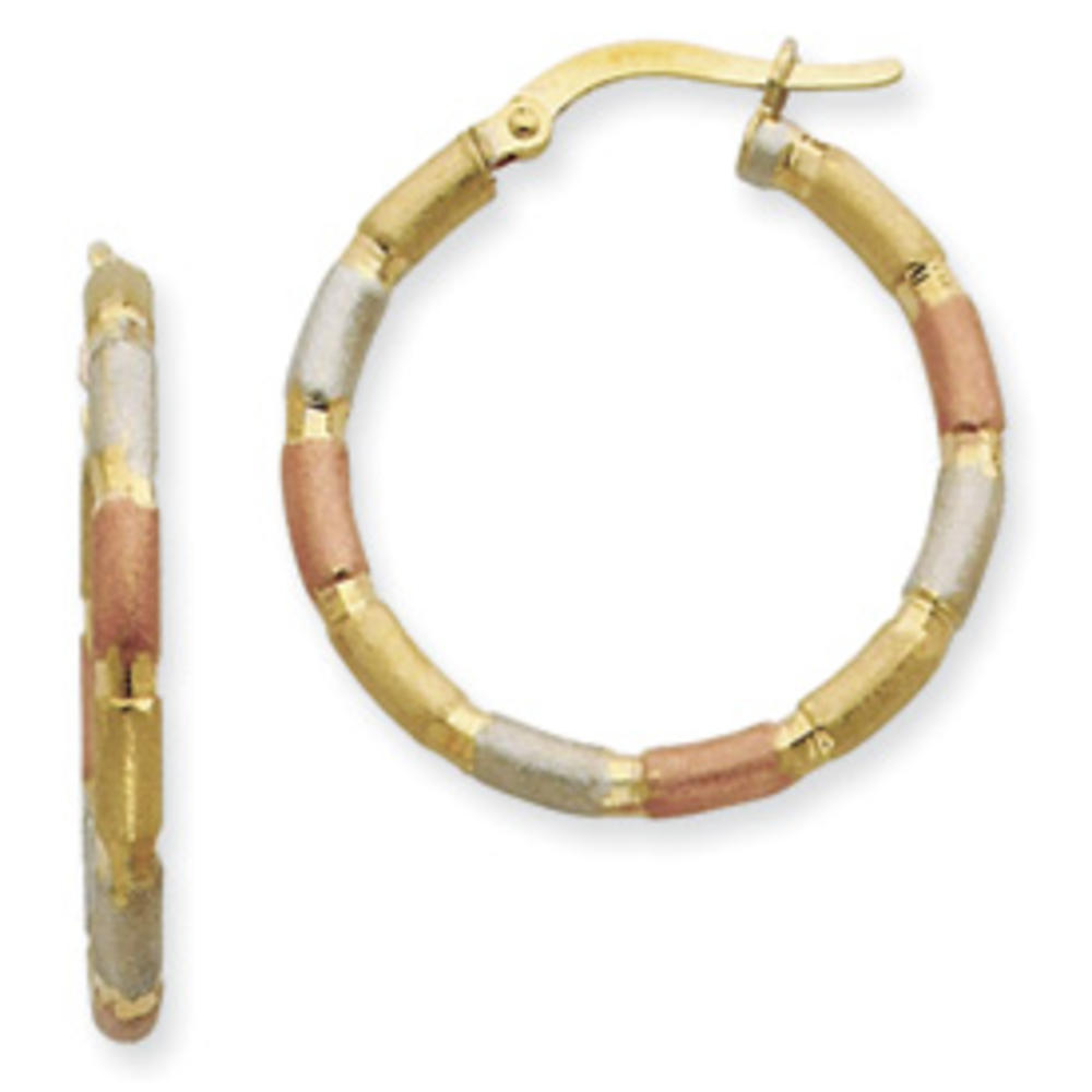 Jewelryweb 14k and Rhodium 2.5mm Striped Round Hoop Earrings