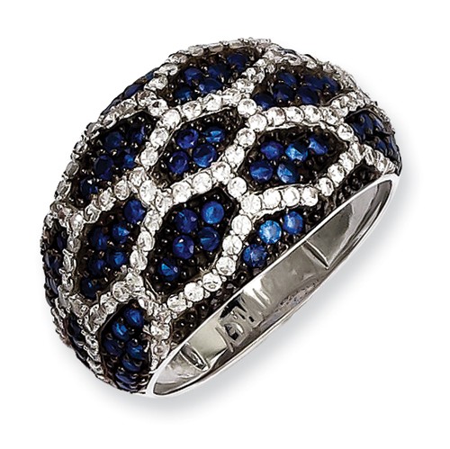 Jewelryweb Sterling Silver White and Blue Cubic Zirconia Brilliant Embers Ring - Size 7