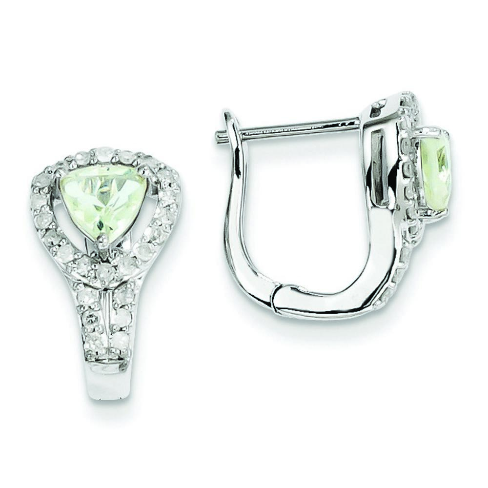 Jewelryweb Sterling Silver Diamond and Green Quartz Hinged Earrings