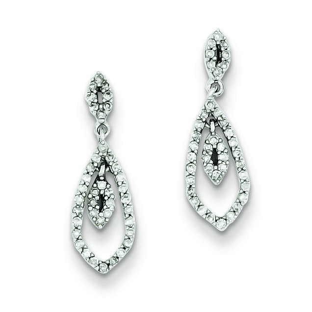 Jewelryweb Sterling Silver Diamond Post Dangle Earrings